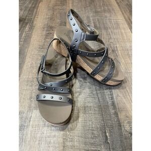 Boutique by Corkys Women's Dark Gray Studded Strappy Cork Wedge Sandals Size 8